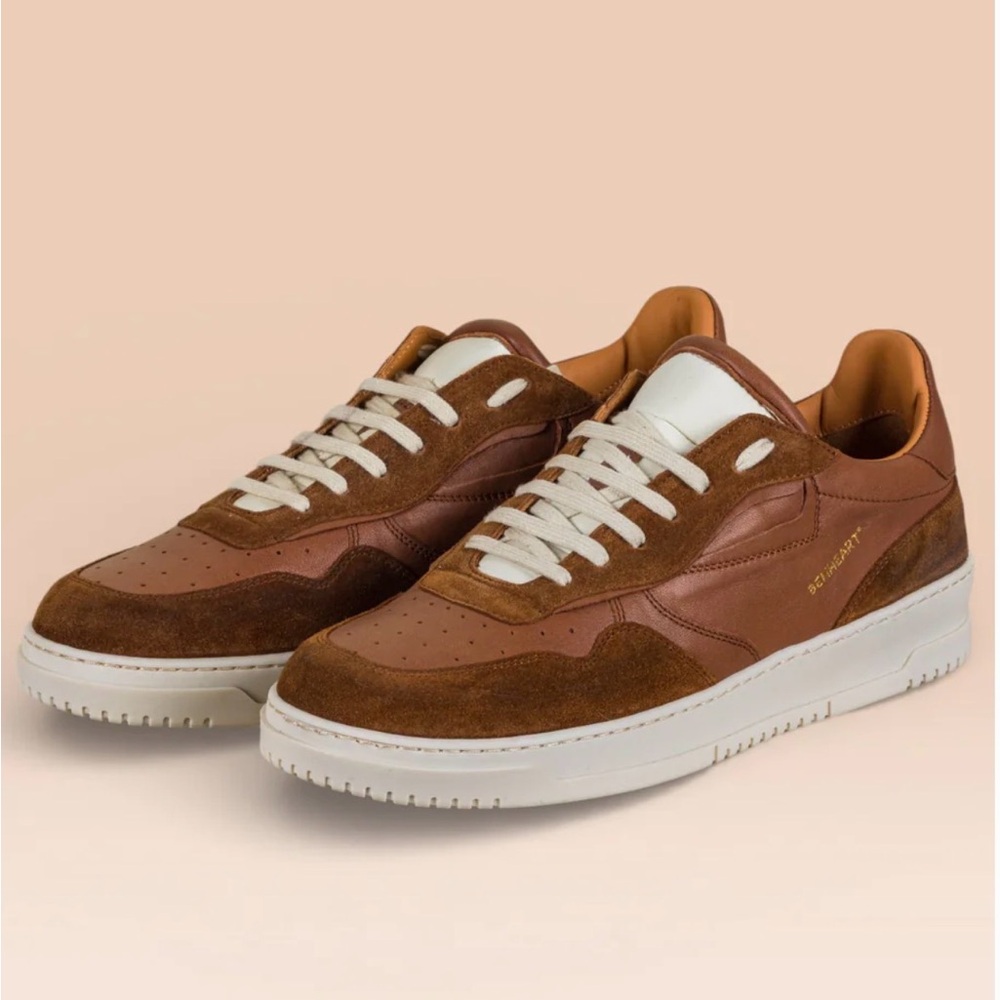 Men's Tan & Brown Leather Low-Top Premium Sneakers